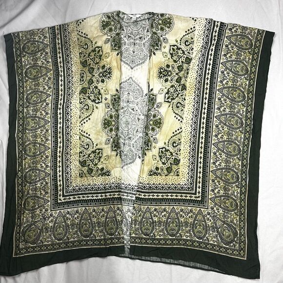 Time & Tru Green Yellow Ivory Paisley Print Oversized Kimono Women's Sz  L/XL - Picture 1 of 11